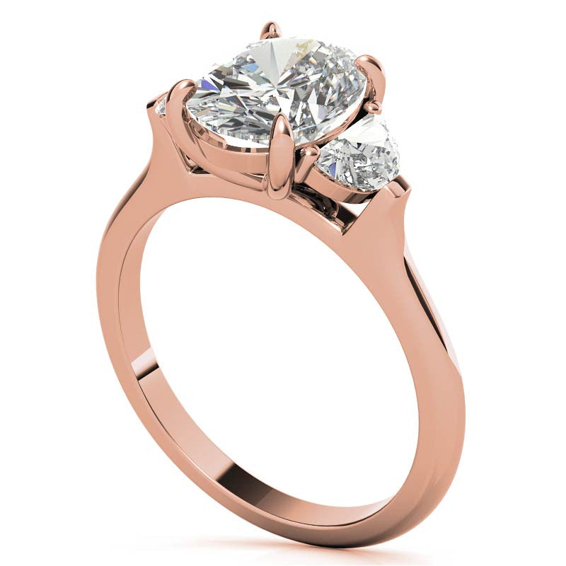 Oval and Half Moon Moissanite Cathedral Engagement Ring