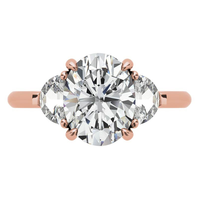 Oval and Half Moon Moissanite Cathedral Engagement Ring