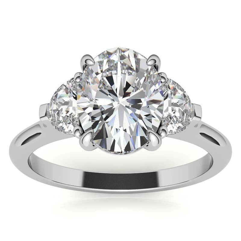 Oval and Half Moon Moissanite Cathedral Engagement Ring