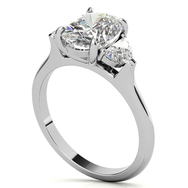 Oval and Half Moon Moissanite Cathedral Engagement Ring