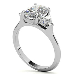 Oval and Half Moon Moissanite Cathedral Engagement Ring