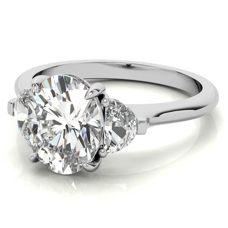 Oval and Half Moon Moissanite Cathedral Engagement Ring
