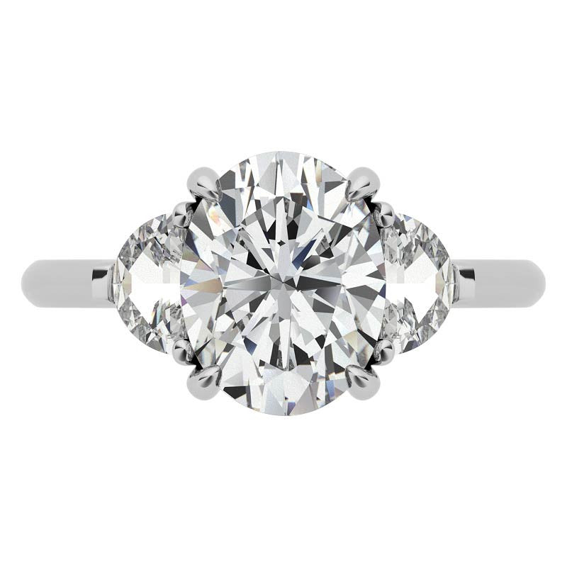 Oval and Half Moon Moissanite Cathedral Engagement Ring