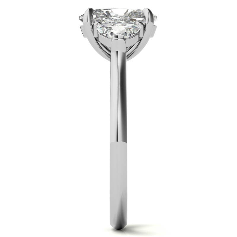 Oval and Half Moon Moissanite Cathedral Engagement Ring