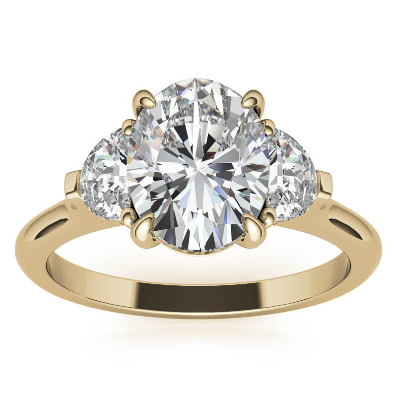 Oval and Half Moon Moissanite Cathedral Engagement Ring