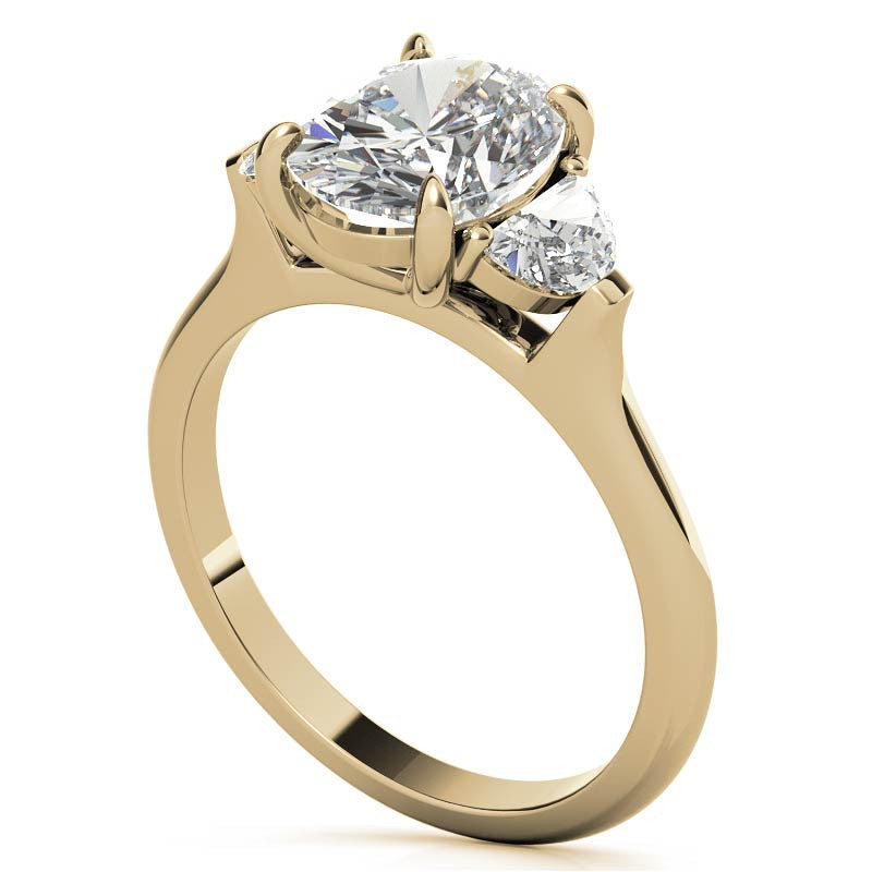 Oval and Half Moon Moissanite Cathedral Engagement Ring
