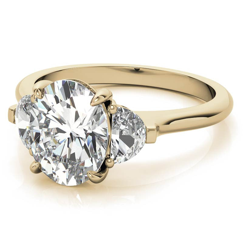 Oval and Half Moon Moissanite Cathedral Engagement Ring