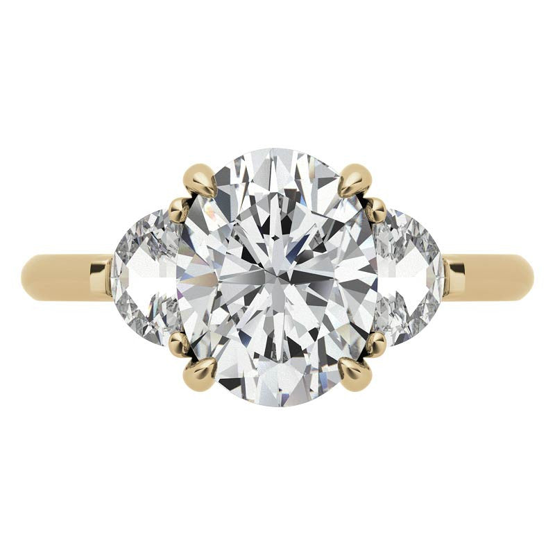 Oval and Half Moon Moissanite Cathedral Engagement Ring