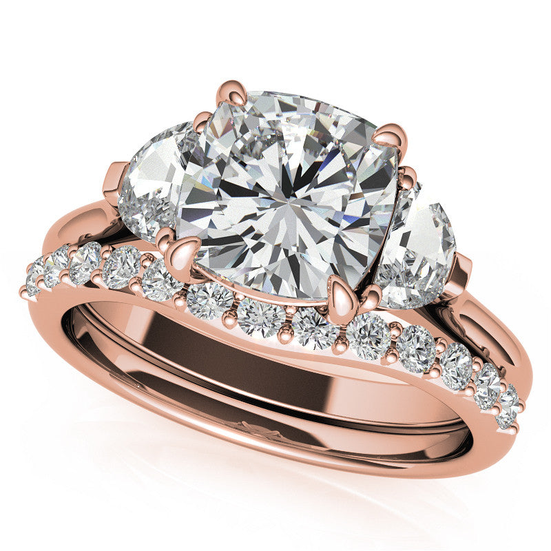 Cushion and Half Moon Moissanite Cathedral Engagement Ring