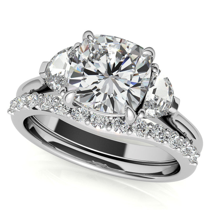Cushion and Half Moon Moissanite Cathedral Engagement Ring