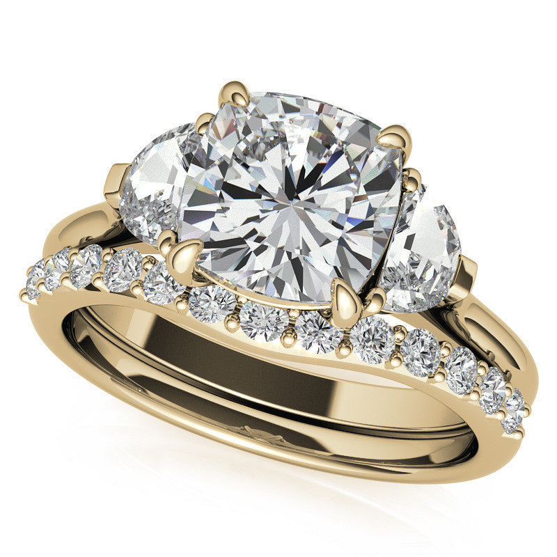 Cushion and Half Moon Moissanite Cathedral Engagement Ring