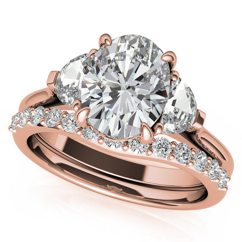 Oval and Half Moon Moissanite Cathedral Engagement Ring