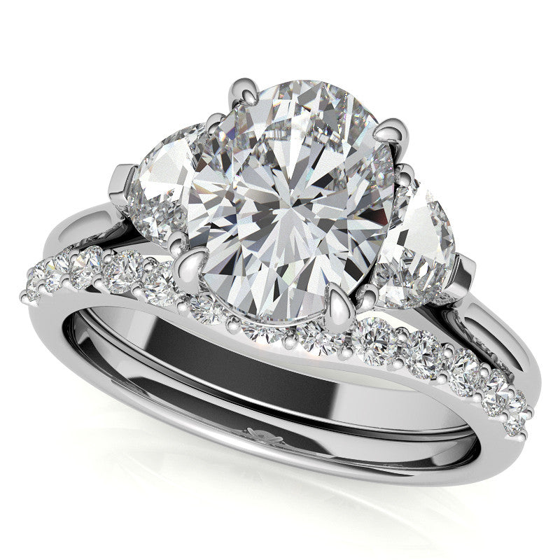 Oval and Half Moon Moissanite Cathedral Engagement Ring