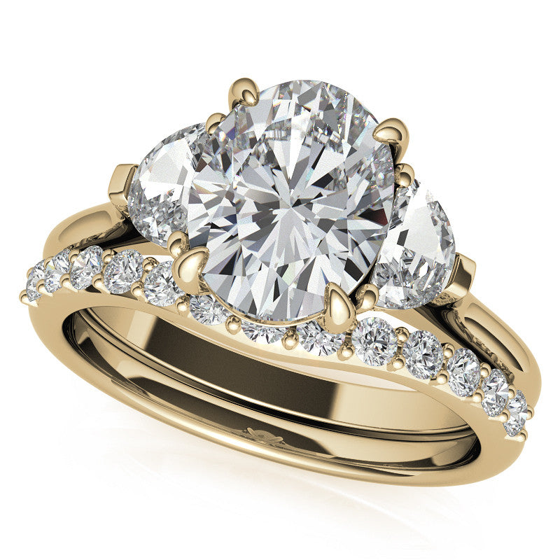 Oval and Half Moon Moissanite Cathedral Engagement Ring
