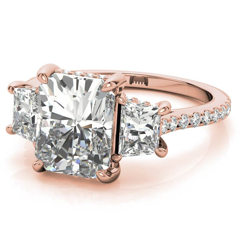 Emerald / Radiant and Trapezoid 3-Stone Moissanite Engagement Ring
