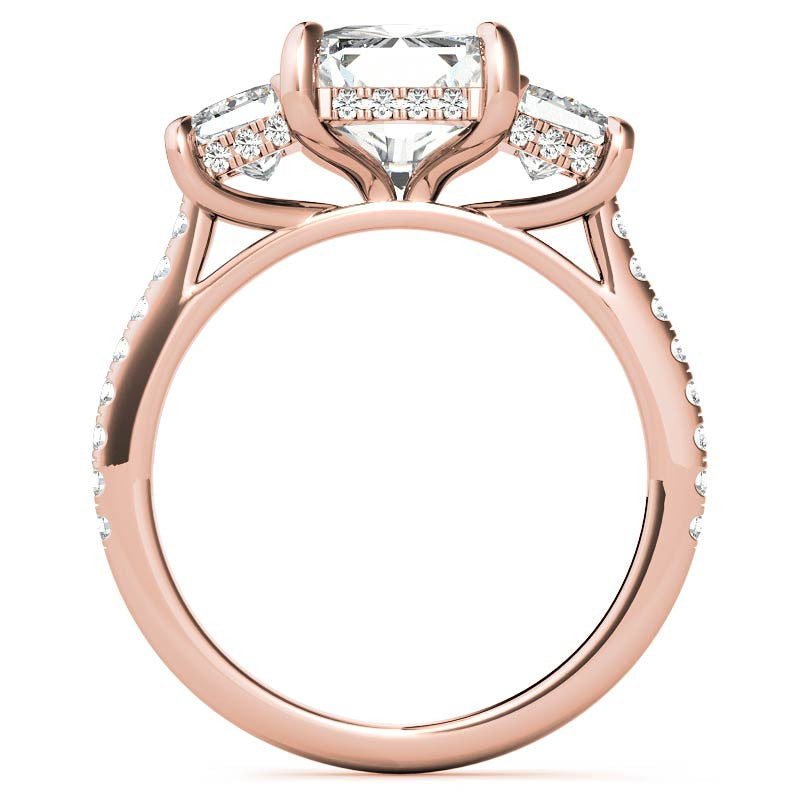 Emerald / Radiant and Trapezoid 3-Stone Moissanite Engagement Ring