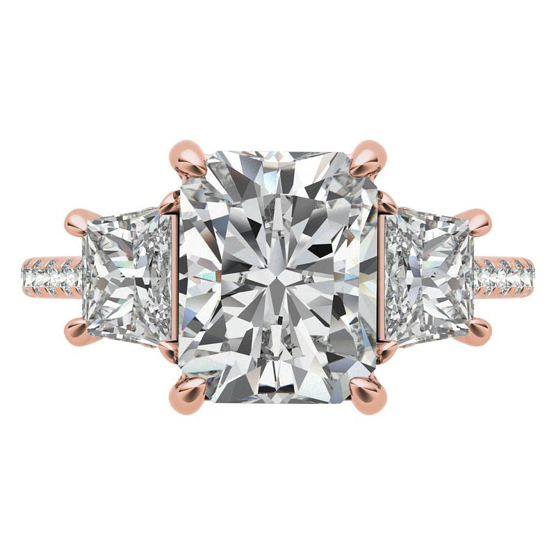 Emerald / Radiant and Trapezoid 3-Stone Moissanite Engagement Ring