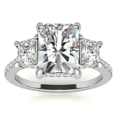 Emerald / Radiant and Trapezoid 3-Stone Moissanite Engagement Ring