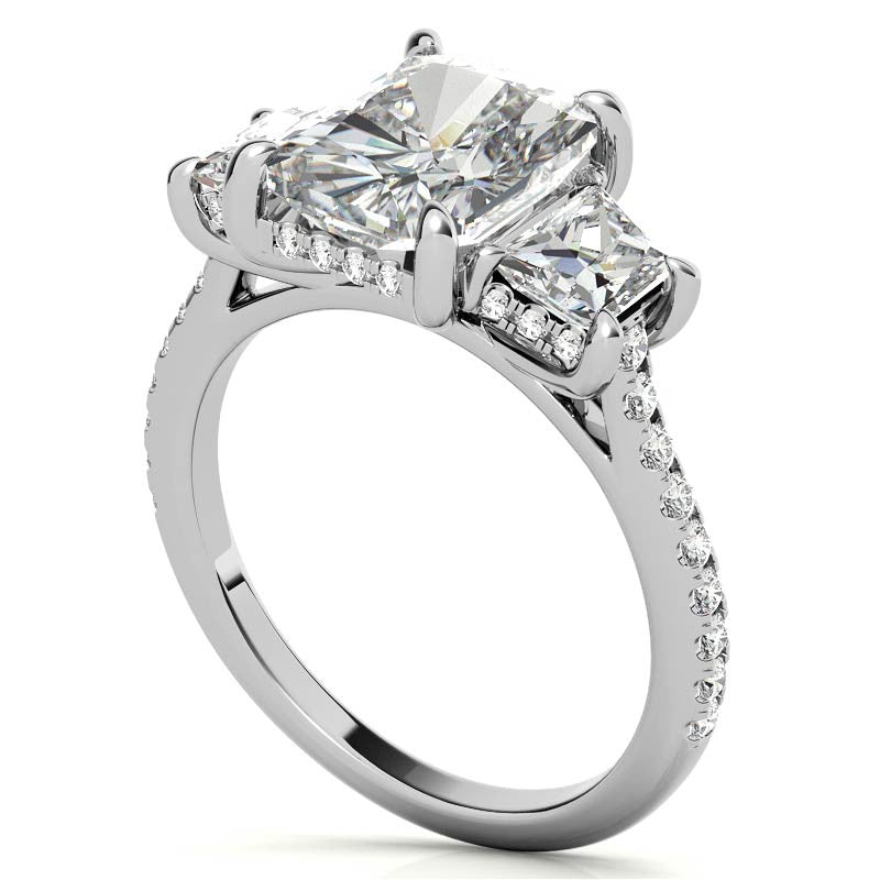 Emerald / Radiant and Trapezoid 3-Stone Moissanite Engagement Ring