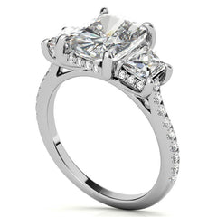 Emerald / Radiant and Trapezoid 3-Stone Moissanite Engagement Ring
