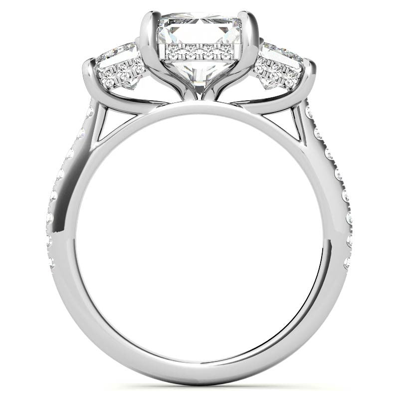 Emerald / Radiant and Trapezoid 3-Stone Moissanite Engagement Ring