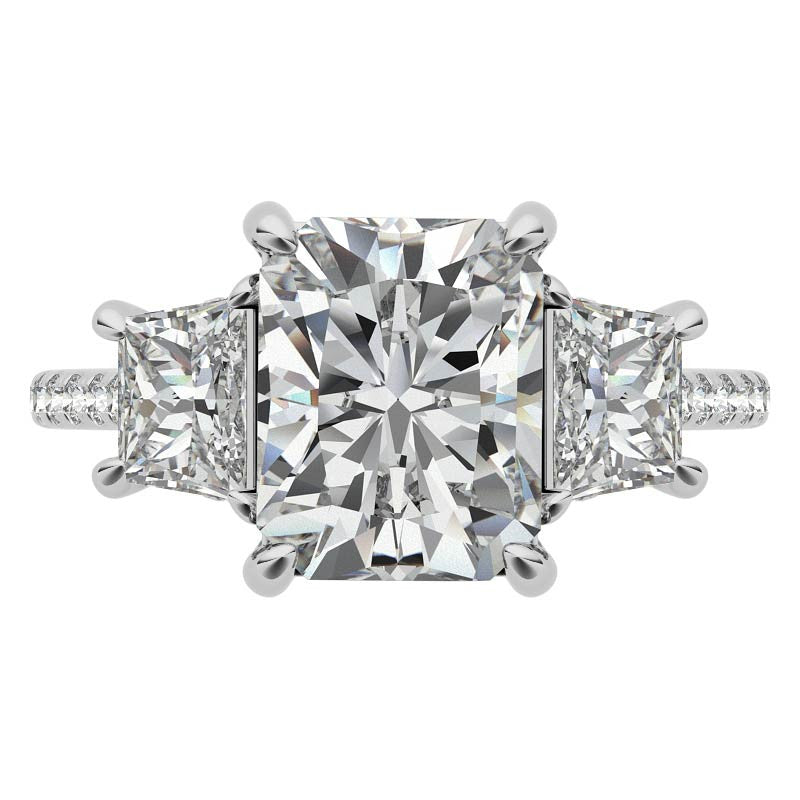 Emerald / Radiant and Trapezoid 3-Stone Moissanite Engagement Ring