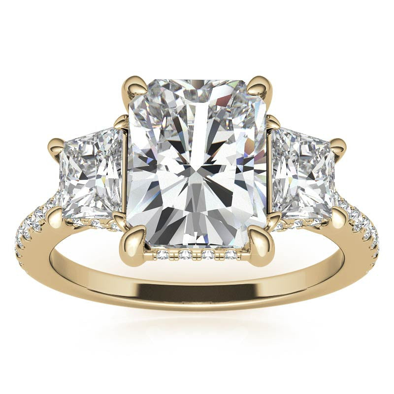 Emerald / Radiant and Trapezoid 3-Stone Moissanite Engagement Ring