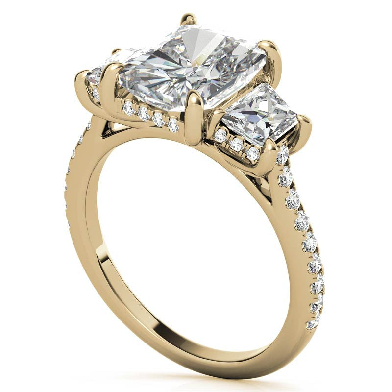 Emerald / Radiant and Trapezoid 3-Stone Moissanite Engagement Ring
