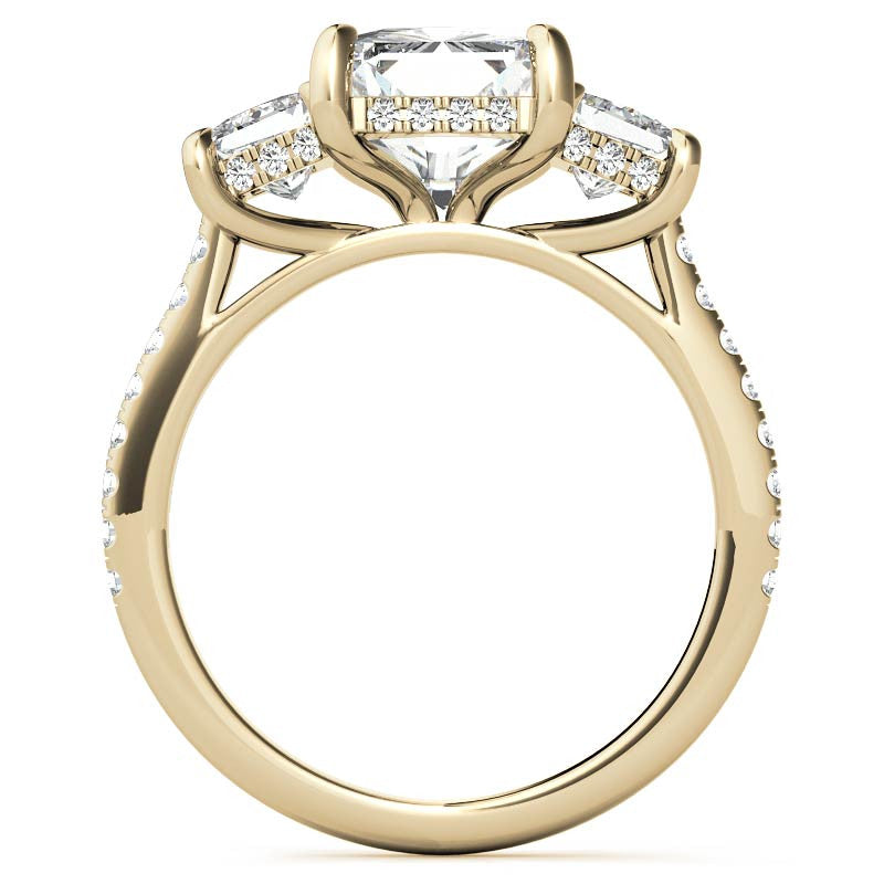 Emerald / Radiant and Trapezoid 3-Stone Moissanite Engagement Ring