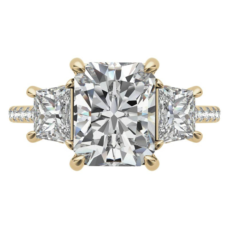 Emerald / Radiant and Trapezoid 3-Stone Moissanite Engagement Ring