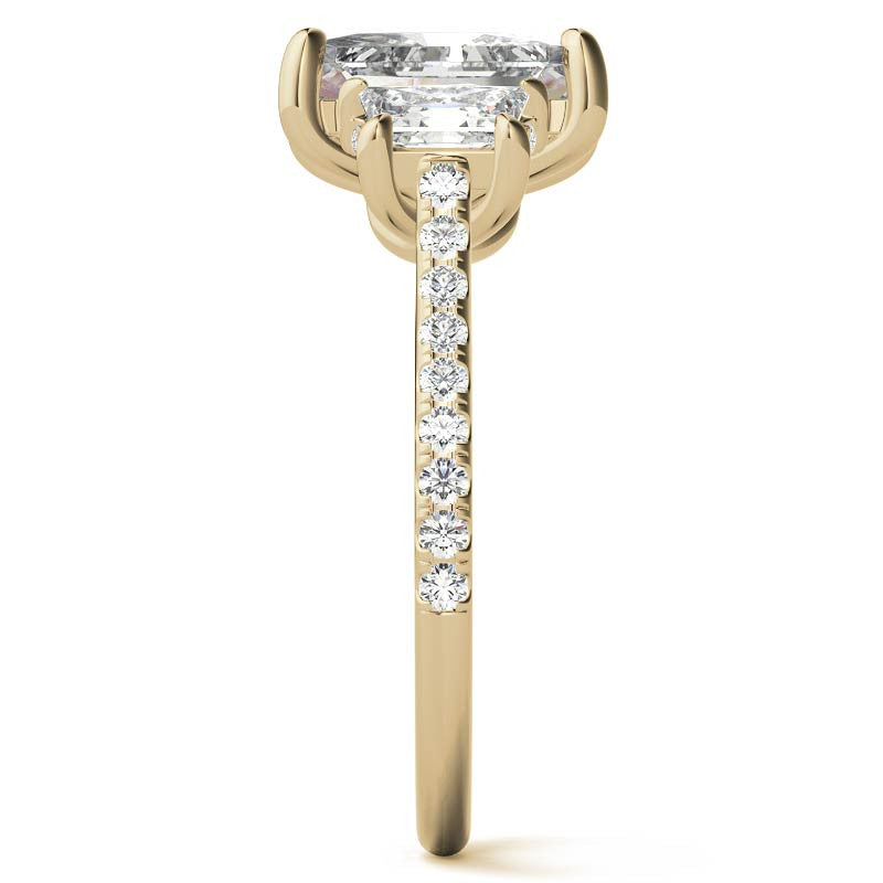 Emerald / Radiant and Trapezoid 3-Stone Moissanite Engagement Ring