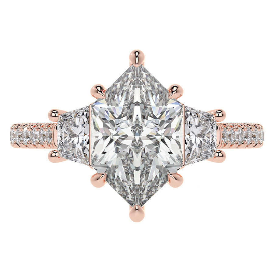 Duchess Marquise and Trapezoid 3-Stone Moissanite Engagement Ring