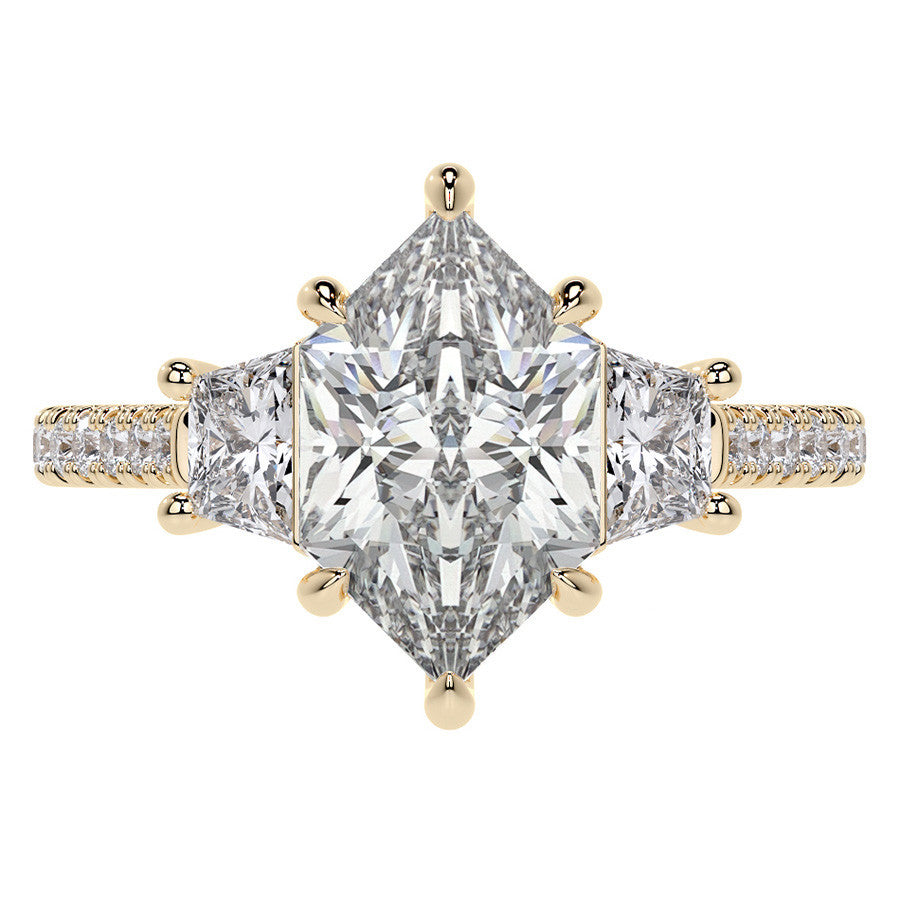 Duchess Marquise and Trapezoid 3-Stone Moissanite Engagement Ring