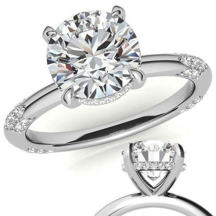 Round Lace Design Moissanite Engagement Ring with Claw Prongs