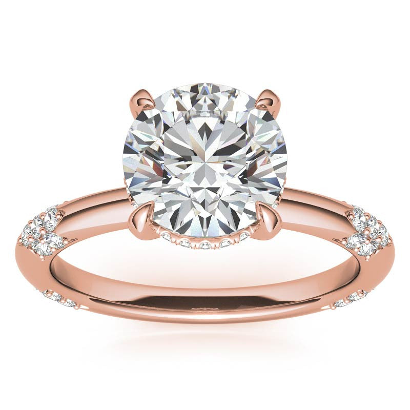 Round Lace Design Moissanite Engagement Ring with Claw Prongs