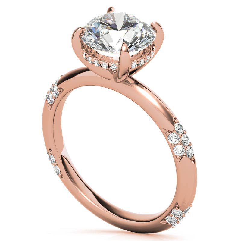 Round Lace Design Moissanite Engagement Ring with Claw Prongs