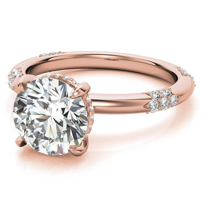 Round Lace Design Moissanite Engagement Ring with Claw Prongs