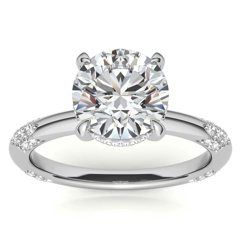 Round Lace Design Moissanite Engagement Ring with Claw Prongs