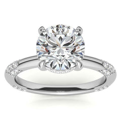 Round Lace Design Moissanite Engagement Ring with Claw Prongs