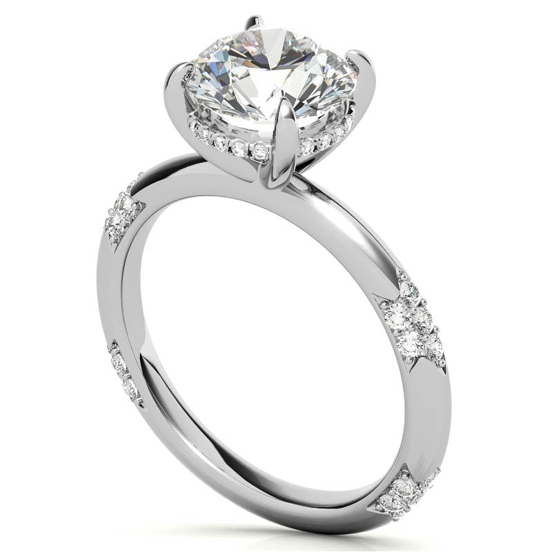 Round Lace Design Moissanite Engagement Ring with Claw Prongs