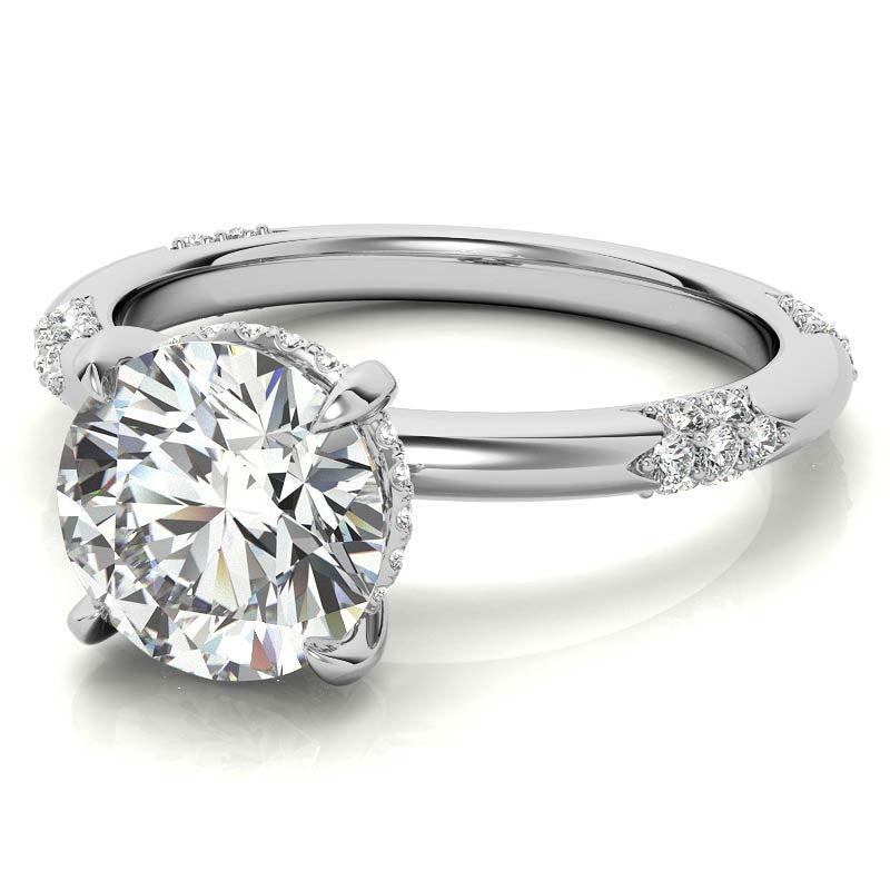Round Lace Design Moissanite Engagement Ring with Claw Prongs