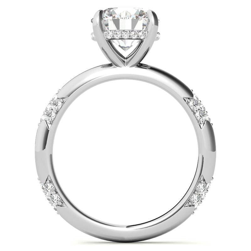 Round Lace Design Moissanite Engagement Ring with Claw Prongs