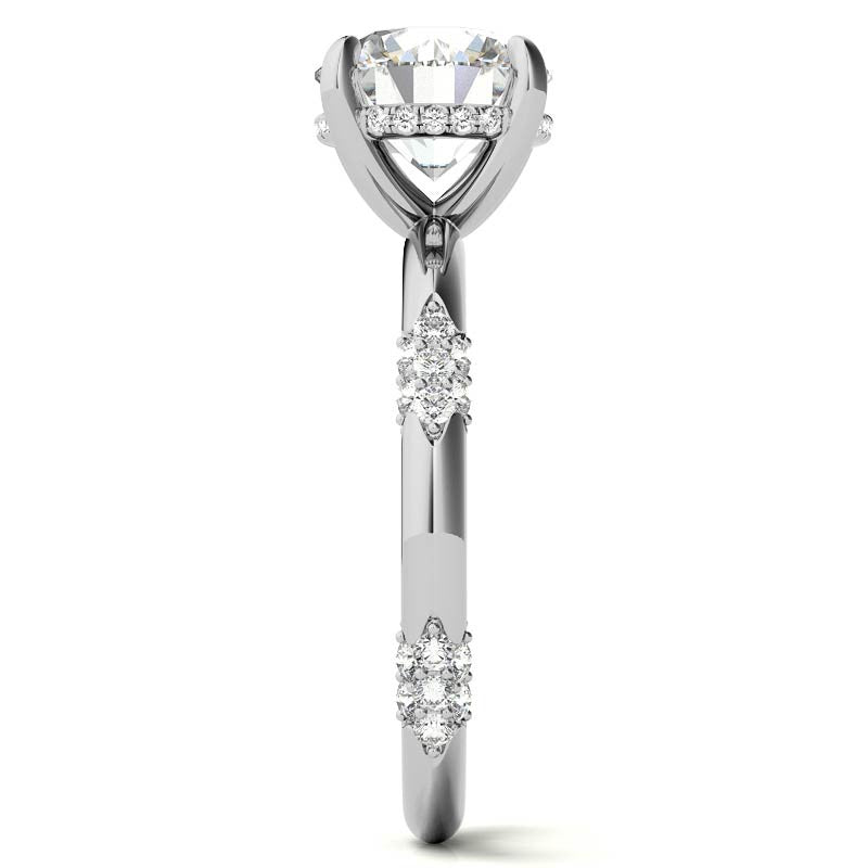Round Lace Design Moissanite Engagement Ring with Claw Prongs
