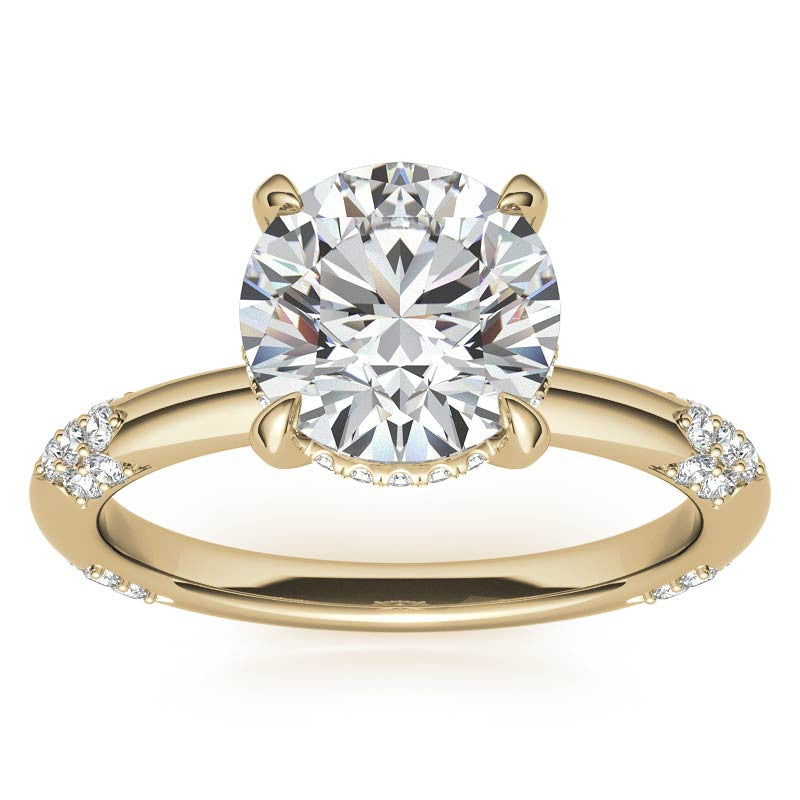 Round Lace Design Moissanite Engagement Ring with Claw Prongs