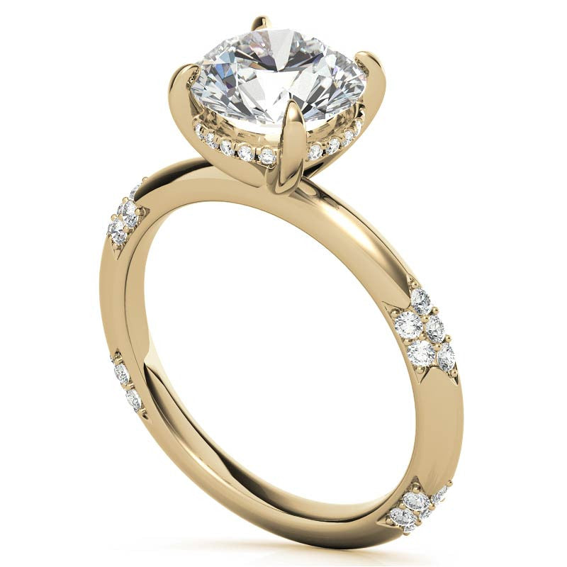 Round Lace Design Moissanite Engagement Ring with Claw Prongs