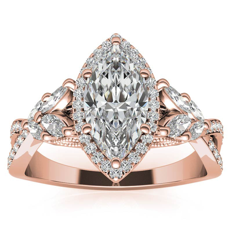 Split Shank Marquise Halo Antique Moissanite Engagement Ring