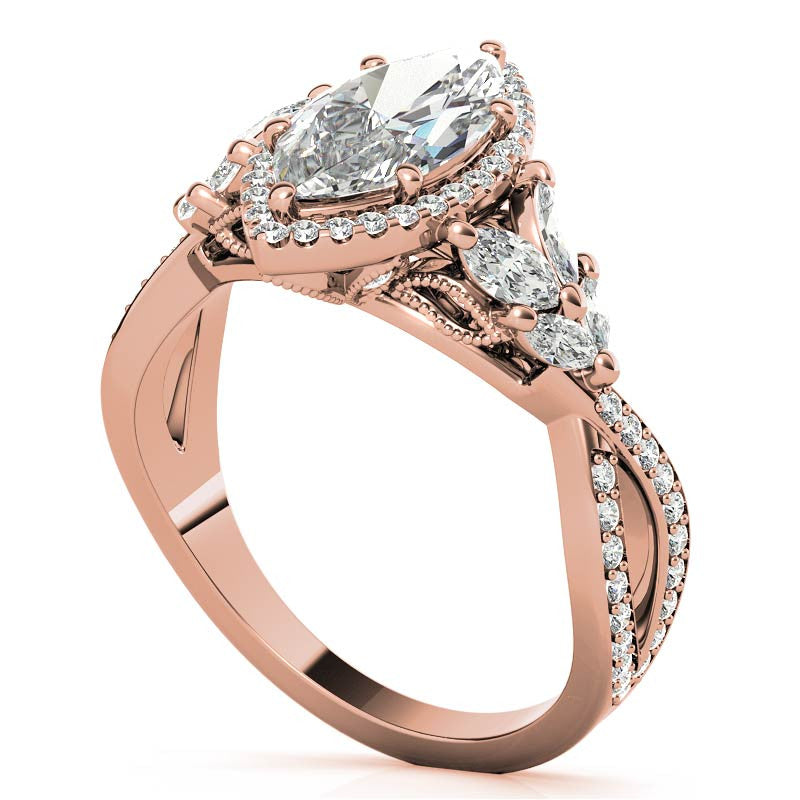 Split Shank Marquise Halo Antique Moissanite Engagement Ring