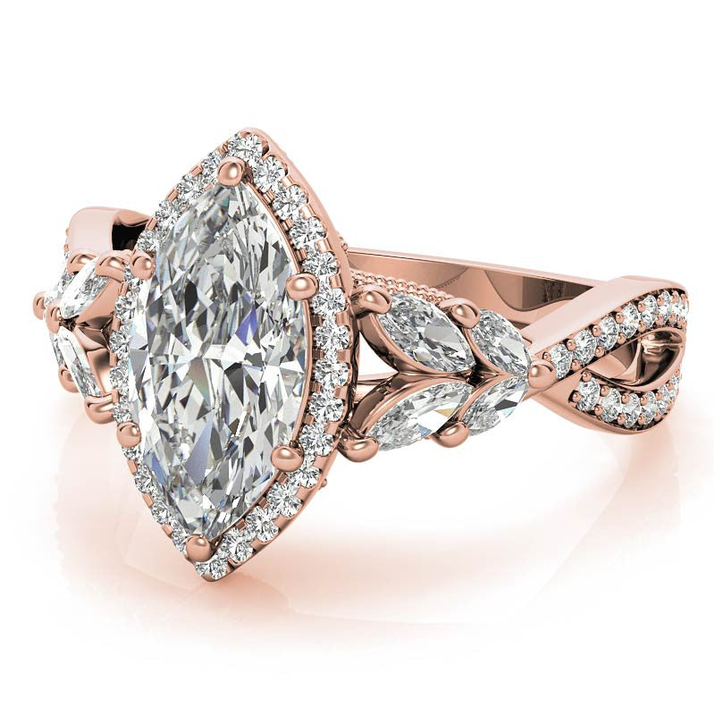 Split Shank Marquise Halo Antique Moissanite Engagement Ring