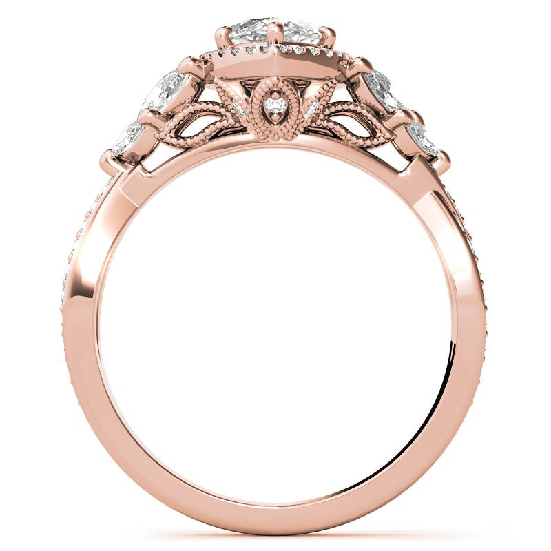 Split Shank Marquise Halo Antique Moissanite Engagement Ring
