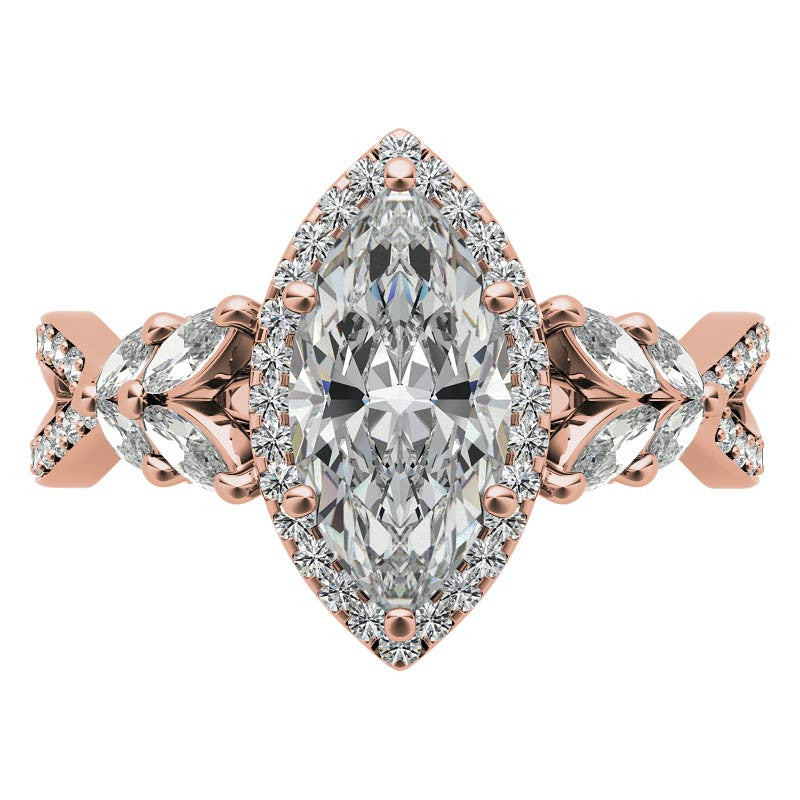 Split Shank Marquise Halo Antique Moissanite Engagement Ring